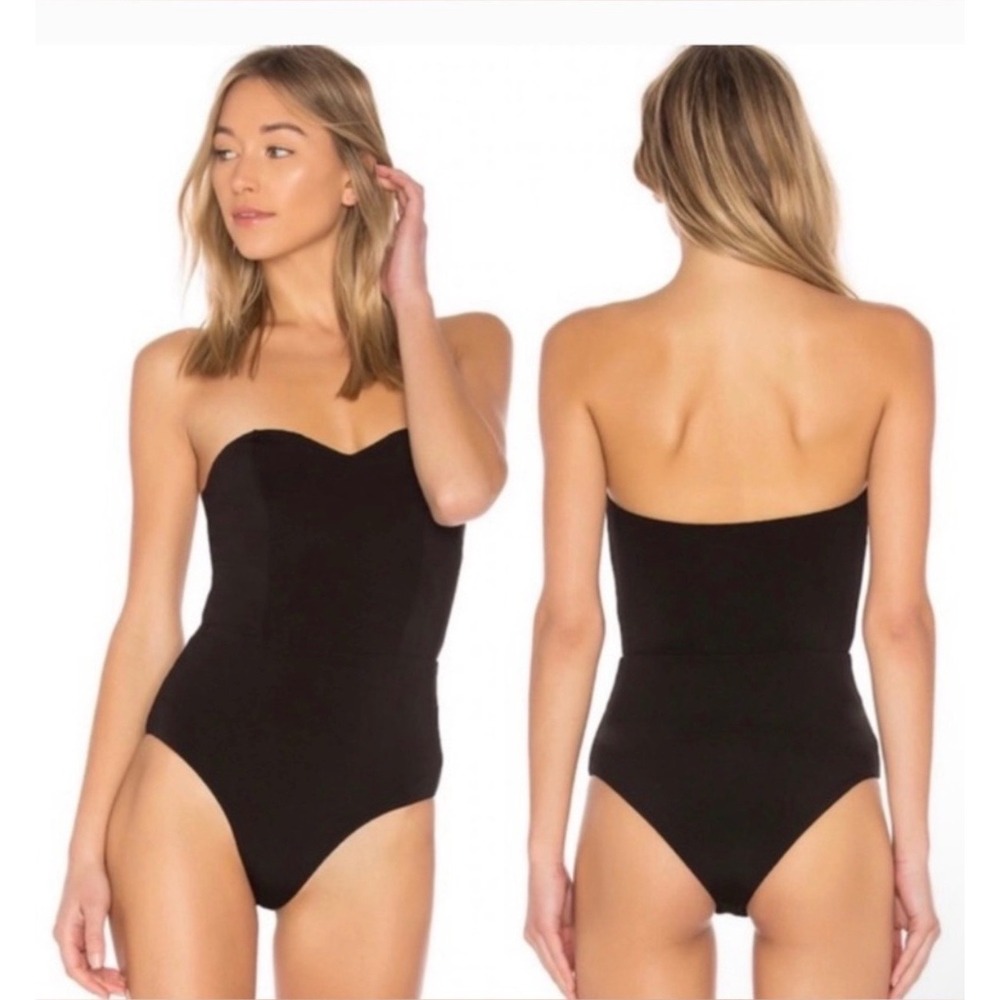 NBD Strapless Sweetheart Bodysuit Black Structured Minimalist Size XS